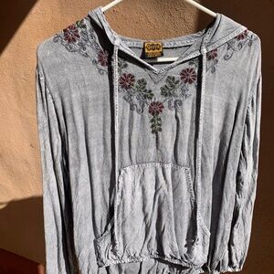 Gray Floral Embroidered Women's Hoodie